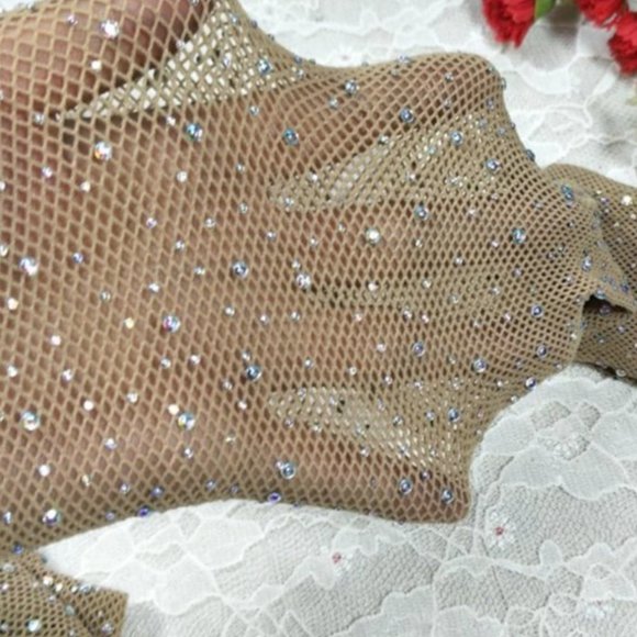 Nude Rhinestone Mesh Fishnet Tights Pantyhose - Picture 5 of 6